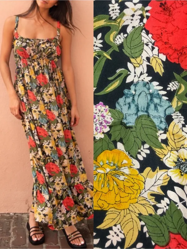 Natural Life Elizabeth Maxi Dress Black Red Poppy Floral Bohemian Hippie Boho - Image 4