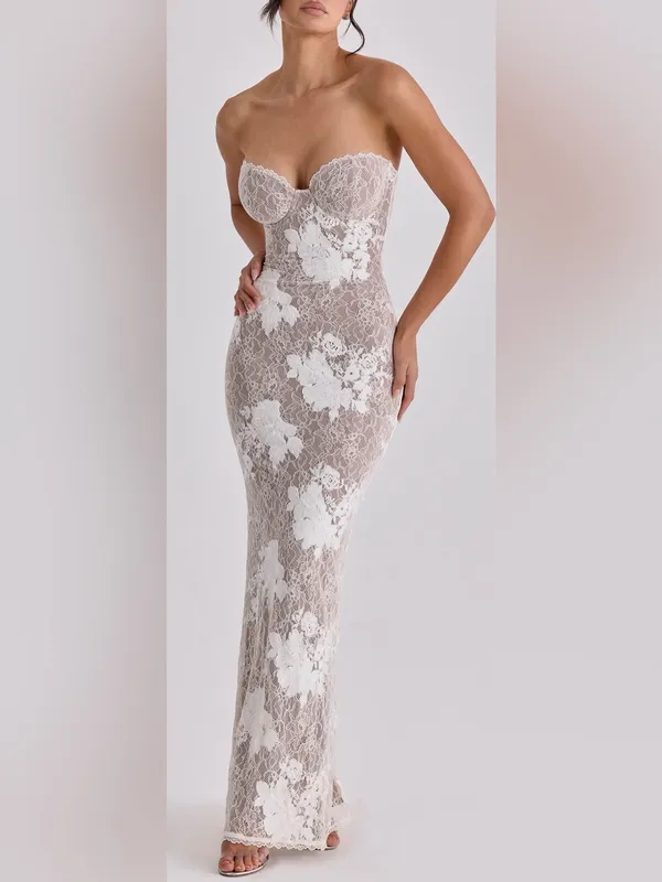 NEW HOUSE OF CB Lucienne Lace Corset Strapless Gown & Bolero Set Sz XS - Image 2