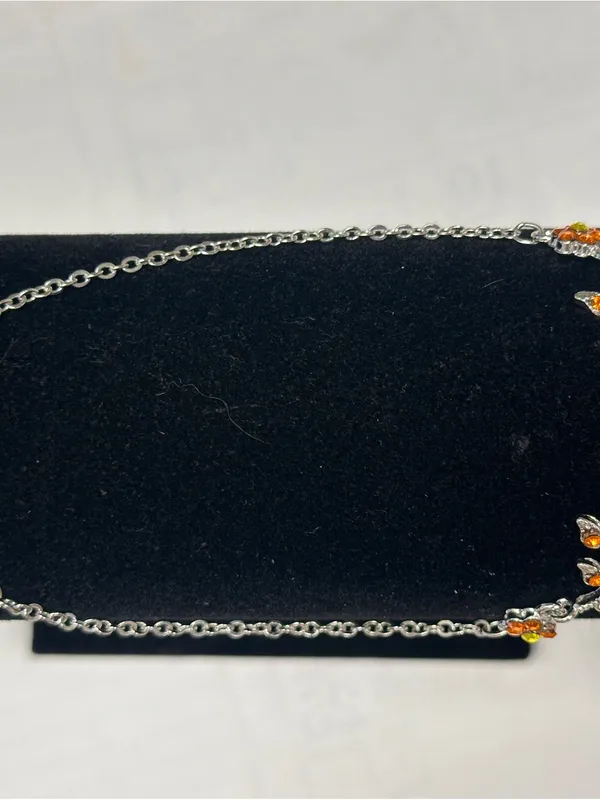 Silver Floral Bracelet with Bright Orange Crystal Accents - Image 6