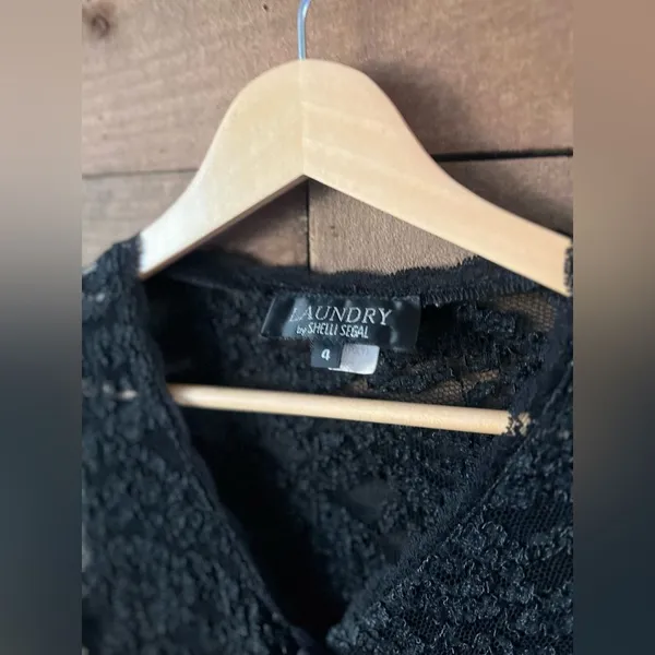 Vintage Laundry by Shelli Segal Black Lace Tunic Dress Button Front Size 4 - Image 11