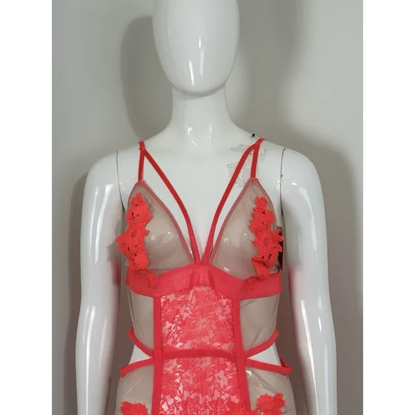 French Affair Lace Mesh Bodysuit Teddy Lingerie Floral Cutout Strappy 1X NWT - Image 4