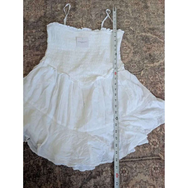 American Eagle White Bella Smocked Tiered Ruffle Romper Women Large NWT - Image 6