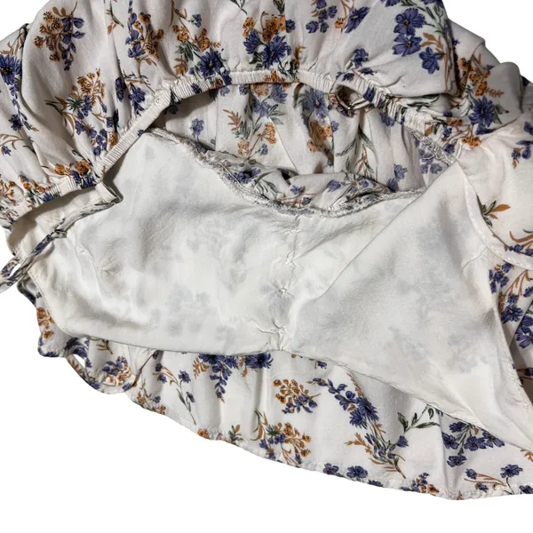 Magnolia‎ Womens Floral Babydoll Cami Top S Ivory Blue Boho Cottagecore Peplum - Image 4