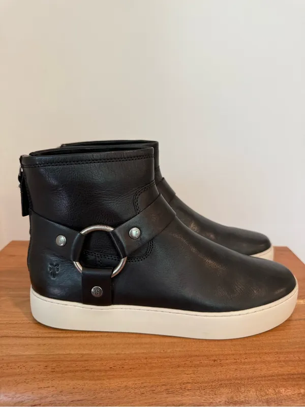 Frye Lena Harness Bootie Black Leather Platform Sneaker 8.5 NWOB - Image 2