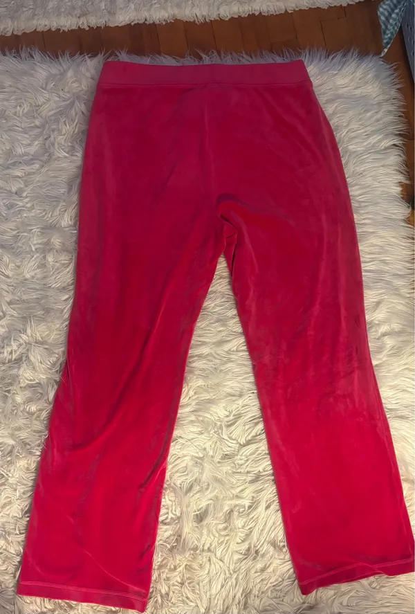 Juicy Couture Women's Pink Velour Track Pants Solid Logo Accent Size L - Image 3
