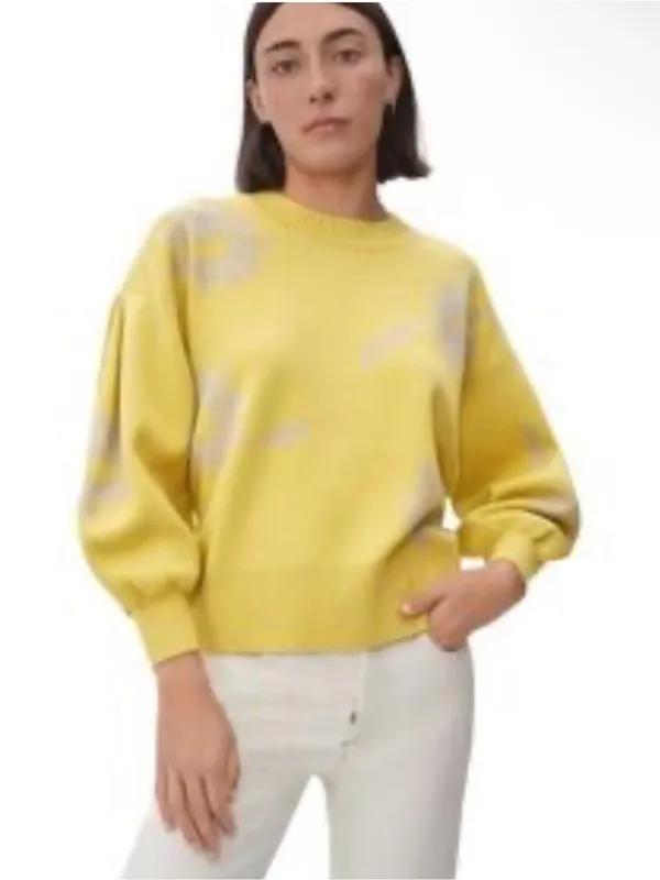 EVERLANE Floral Cotton Merino Wool Crew Neck Puff Sleeve Sweater Size M - Image 10