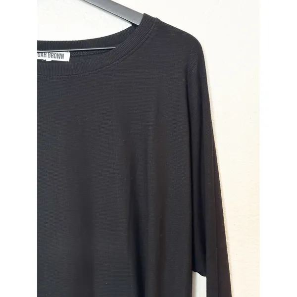 Joah Brown Black Ribbed Long Sleeve Slouchy‎ Top One Size OS - Image 3