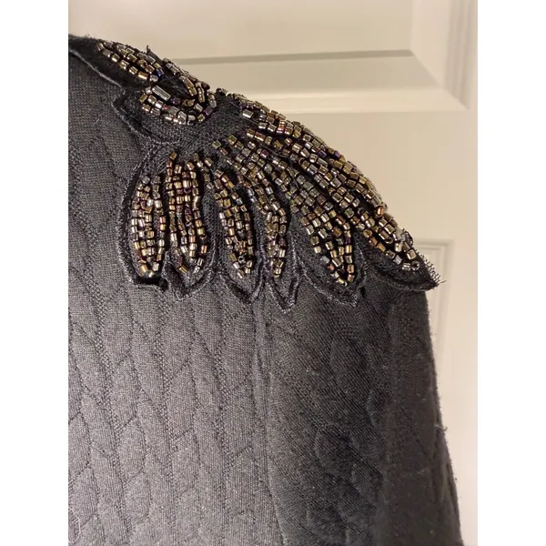 Tuckernuck Black Beaded‎ Shoulder Midi Dress Size L Textured Quiet Luxury - Image 4