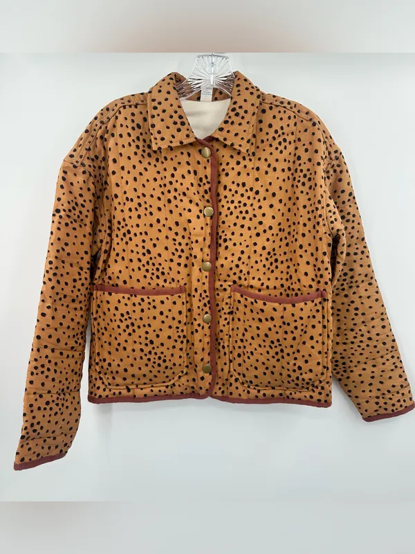 Marine Layer Johannesburg Quilted Jacket in a tan/cream cheetah print Size Small - Image 3
