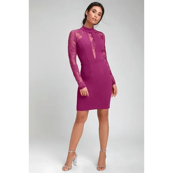 Lulus Oretha Fuchsia Lace Long Sleeve Bodycon Dress Small NWT - Image 11