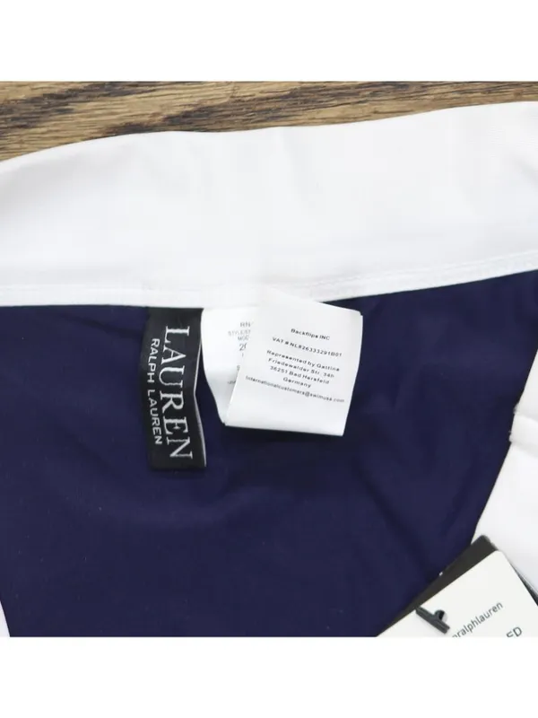 Lauren Ralph Lauren Bel Air Banded High Waist Bikini Bottom Blue / White 10 - Image 3
