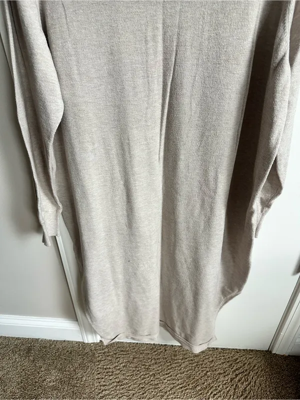 Mango Long Sleeve Mock Neck Knit Dress in Light Beige - Image 3