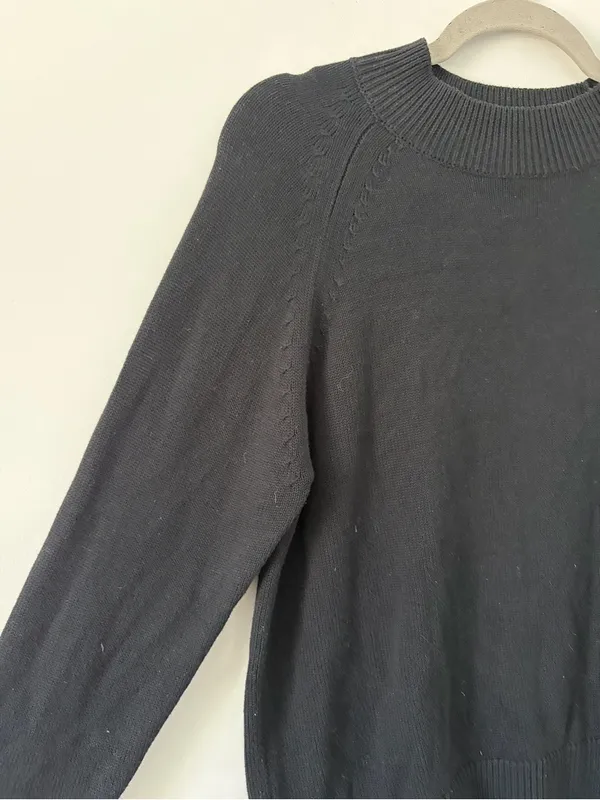 Quince Organic Cotton Mock Neck Knit Casual Minimalist Sweater Black Small - Image 3