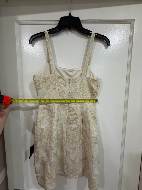 Lulu's Cream and Gold Floral Brocade Mini Dress perfect for birthday or party - Image 8