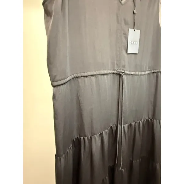 DKNY Black Tie Waist Tiered Maxi Dress Sz L NWT - Image 4