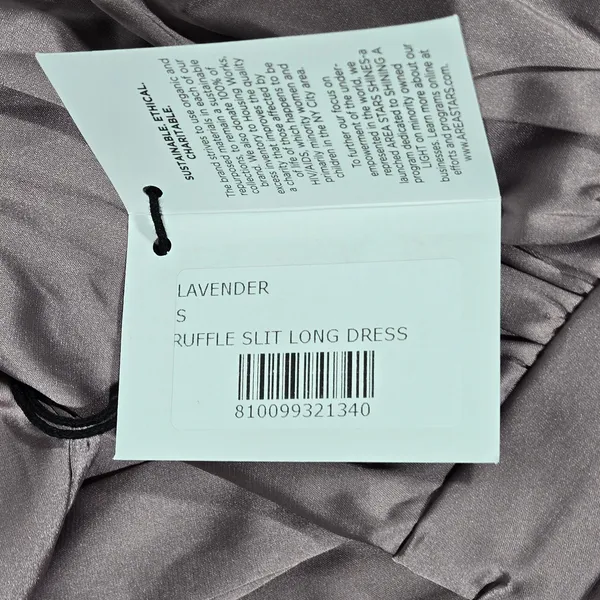 AREA‎ STARS Lavender Satin Ruffle Slit Long Dress Square Neck Long Sleeve S - Image 5