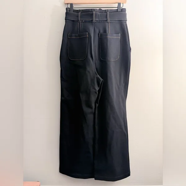 Anthropologie Maeve Irina Relaxed Ponte Black Wide Leg contrast stitching 4 - Image 4