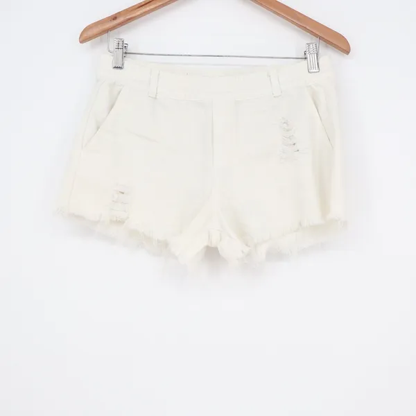 Aerie White Distressed Denim Shorts Frayed Raw Hem XS - Image 2