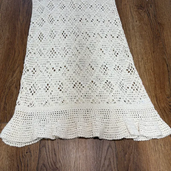 Aerie Crochet Knit Midi Dress Boho Ruffle Hem Beach Coverup Cream Festival sz M‎ - Image 8