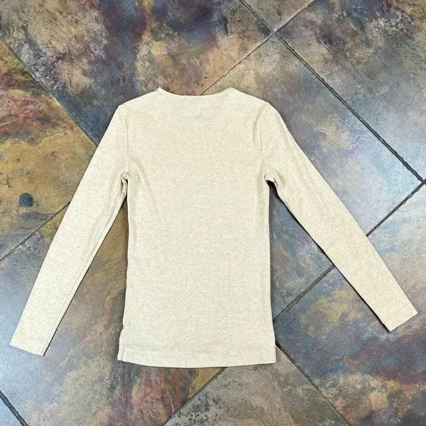 Lauren Ralph Lauren Rib Knit Shoulder Zipper Beige Sweater Small - Image 9