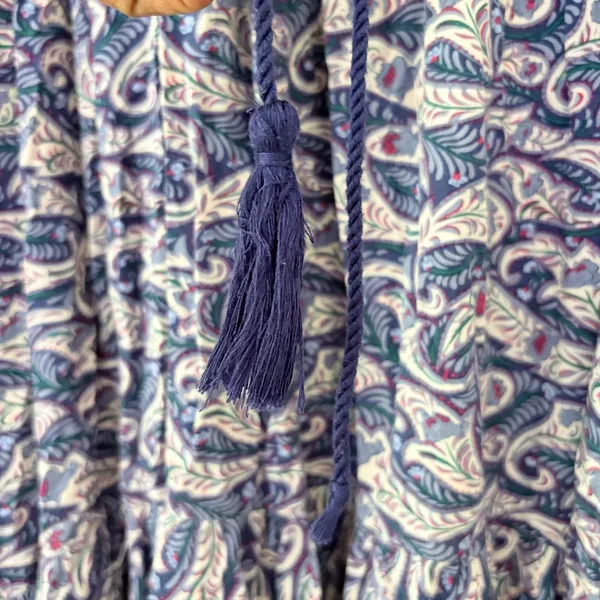 Few Moda Maxi Dress Small Blue Paisley Boho Tiered V-Neck Long Sleeve Drawstring - Image 6