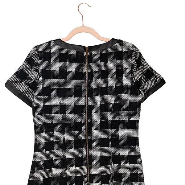 Karl Lagerfeld Paris Houndstooth Sheath Dress Faux Leather‎ Trim Black White 6 - Image 11