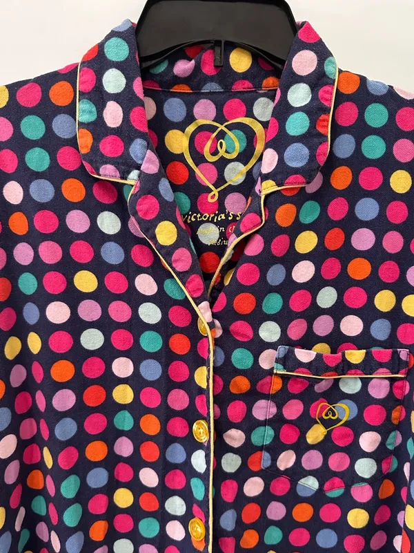 Victoria's Secret Pajama Set M Multi-Color Polka Dot 100% Cotton Button Up Pants - Image 3