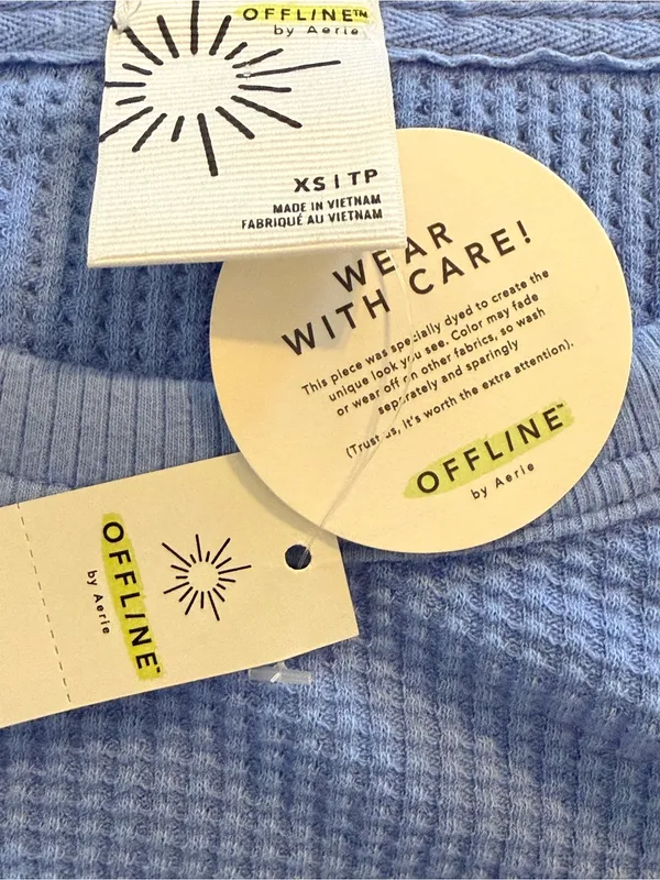 Offline by Aerie NWT Takes Two to Tango Oversized Waffle Thermal Top Blue XS - Image 6