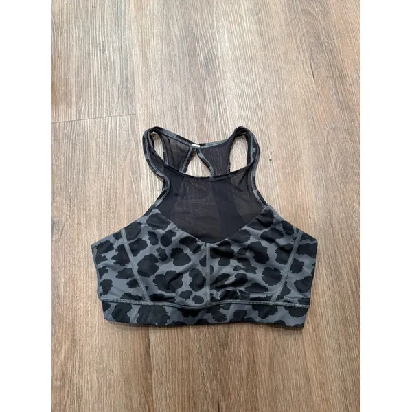 Lululemon Grey Leopard Print High Neck Mesh Racerback Sports Bra‎ Size 6 - Image 3