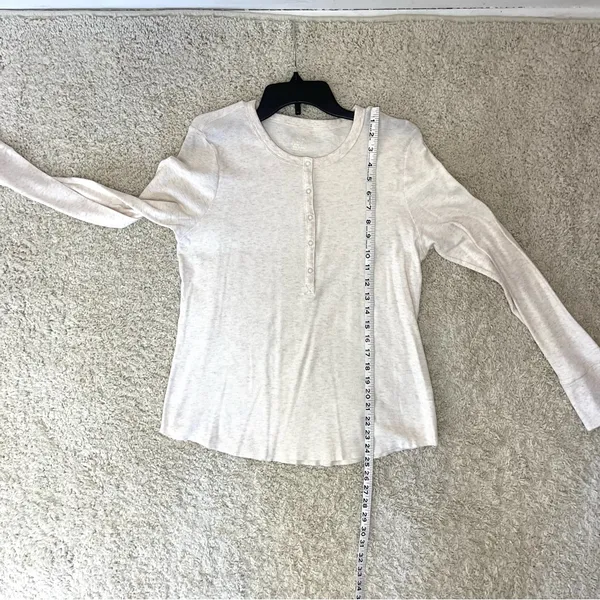 Aerie Cream Long Sleeve Henley Top - Image 4
