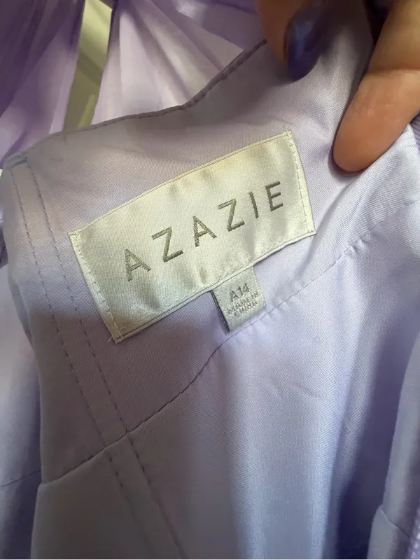 Azazie Lilac Chiffon Wrap Bodice Gown - Image 5
