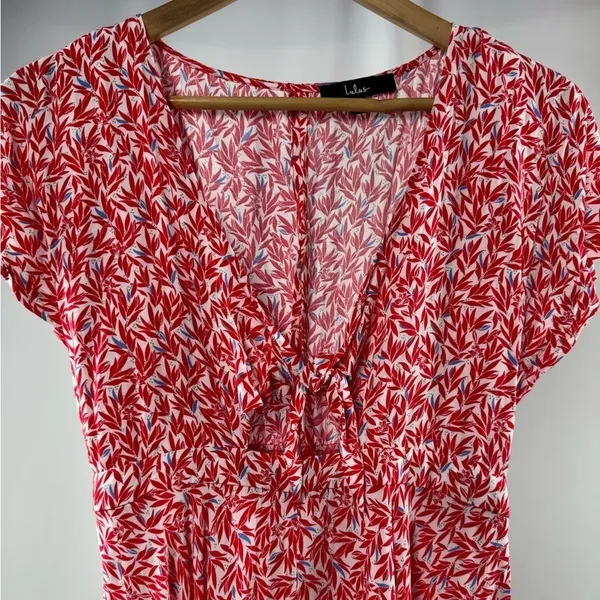 Lulus Dondi Print Tie-Front Short Sleeve Romper in Red and‎ White Size Small - Image 6