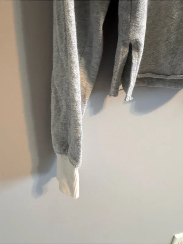 Aerie Gray Cropped Rugby Polo Sweatshirt White Collar Women’s S - Image 5