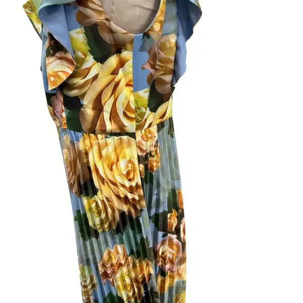 Chi Chi London Floral Print Ruffle‎ Pleated Midi Dress in Blue Curve US 16 - Image 10