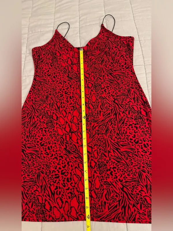 H&M Red and Black Animal Print Slip Dress - Image 3