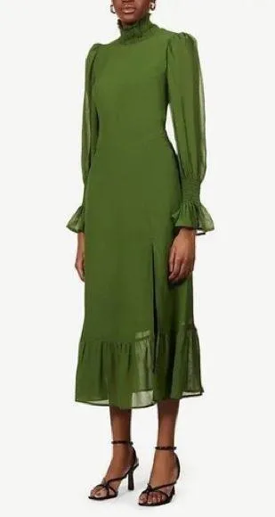 Reformation Galena Long Sleeve Dress in Olive - Image 4