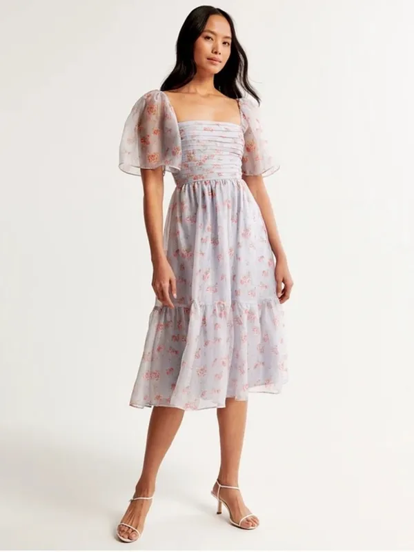 Abercrombie & Fitch Emerson Floral Angel Sleeve Midi Dress Medium Petite - Image 2