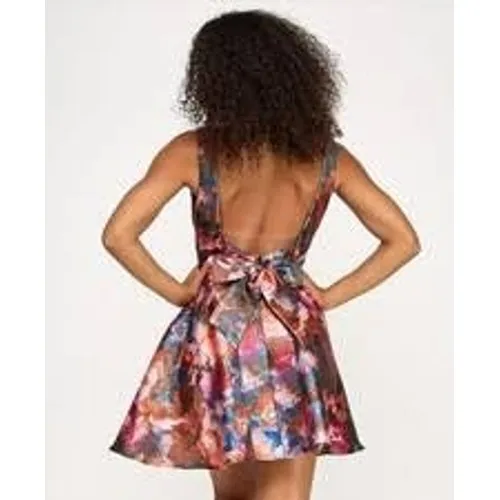 Katia Rae Womens Dress XL Multicolor Floral Metallic Bow Back Fit Flare JGB5876 - Image 3