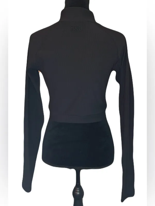 (TSL) Black Ribbed Cropped Long Sleeve Workout Jacket: Size XL - See Measurement - Image 2