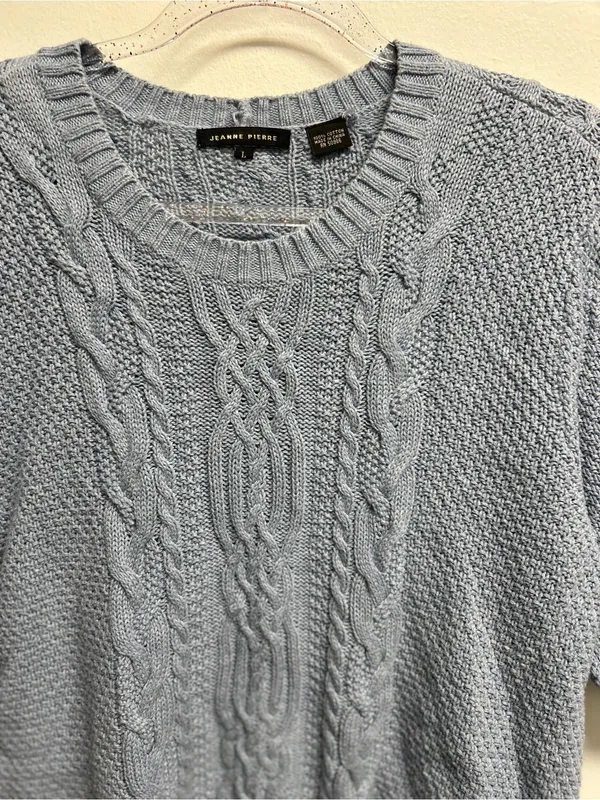 Jean Pierre Light Blue Cable-Knit Crewneck Sweater - Image 2