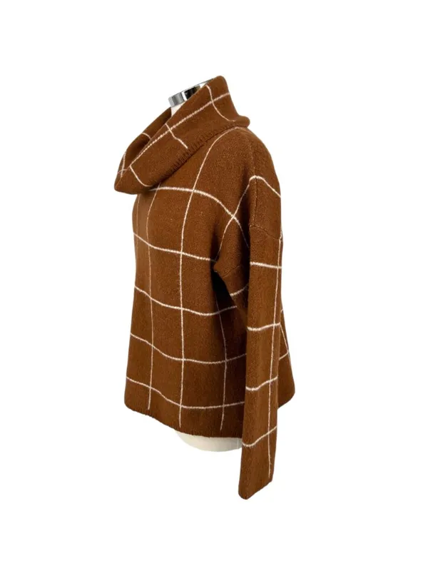 Lumière Windowpane Cowl Neck Sweater Brown Size Medium - Image 6