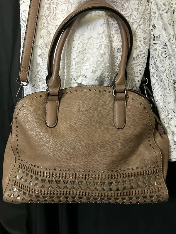 Mona B. Women's Taupe Studded Satchel Shoulder Bag Purse - Image 4
