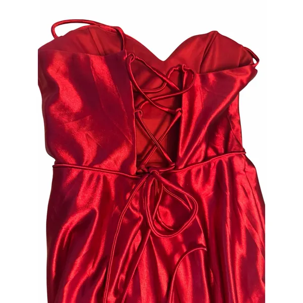 STACEES Red Satin Corset Gown Thigh-High Slit - Size 8 - Image 10