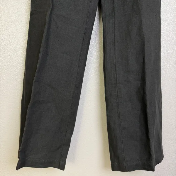 Eileen Fisher Linen Pants Womens 4 Gray Wide Pleated Career Trousers 32" - Image 8