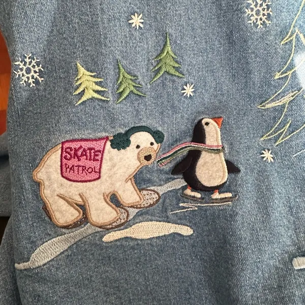 Christopher & Banks Denim Embroidered Button Up Shirt Polar Bear Snow Teacher - Image 5