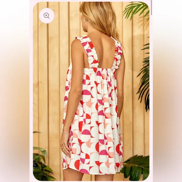 Emily Wonder Geometric Mid Mod Sundress Retro A-Line Mini Print Ruffles Plus 1X - Image 9