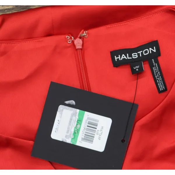 Halston Womens Satin Surplice-Draped Cross Over Neck Blouse Top Bright Red L - Image 4