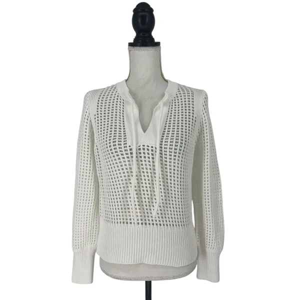 REPEAT White Perforated Drawstring Sweater‎ Size XXS - Image 3