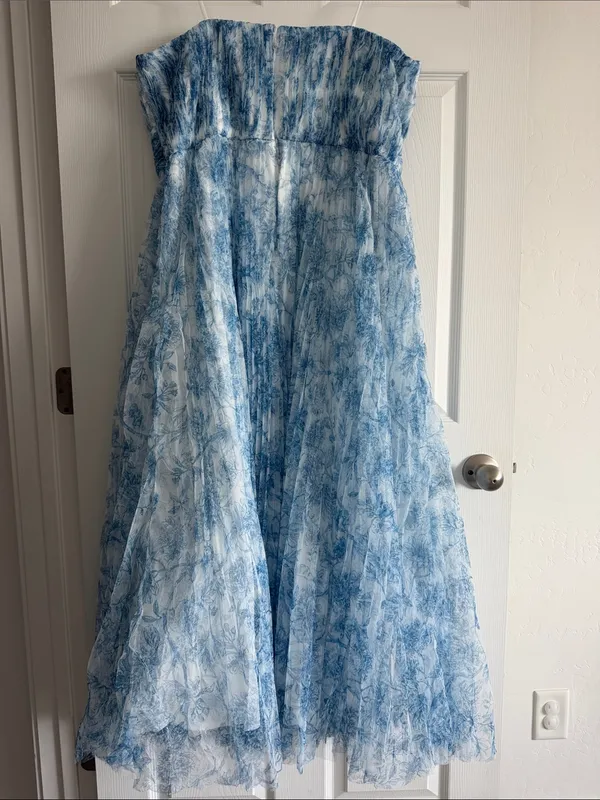 Hutch Corene Strapless Floral Tulle Midi Dress Blue Chinoiserie Plus Size 22W - Image 3