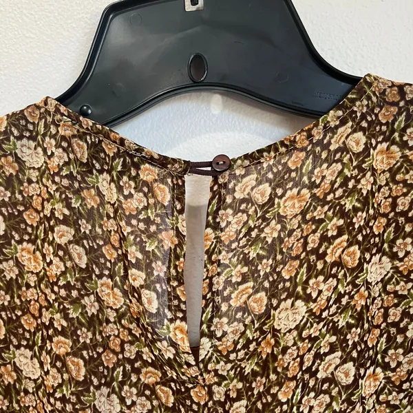 VICI Brown Floral Smocked‎ Mini Dress Long Sleeve Flounce Boho XL - Image 7